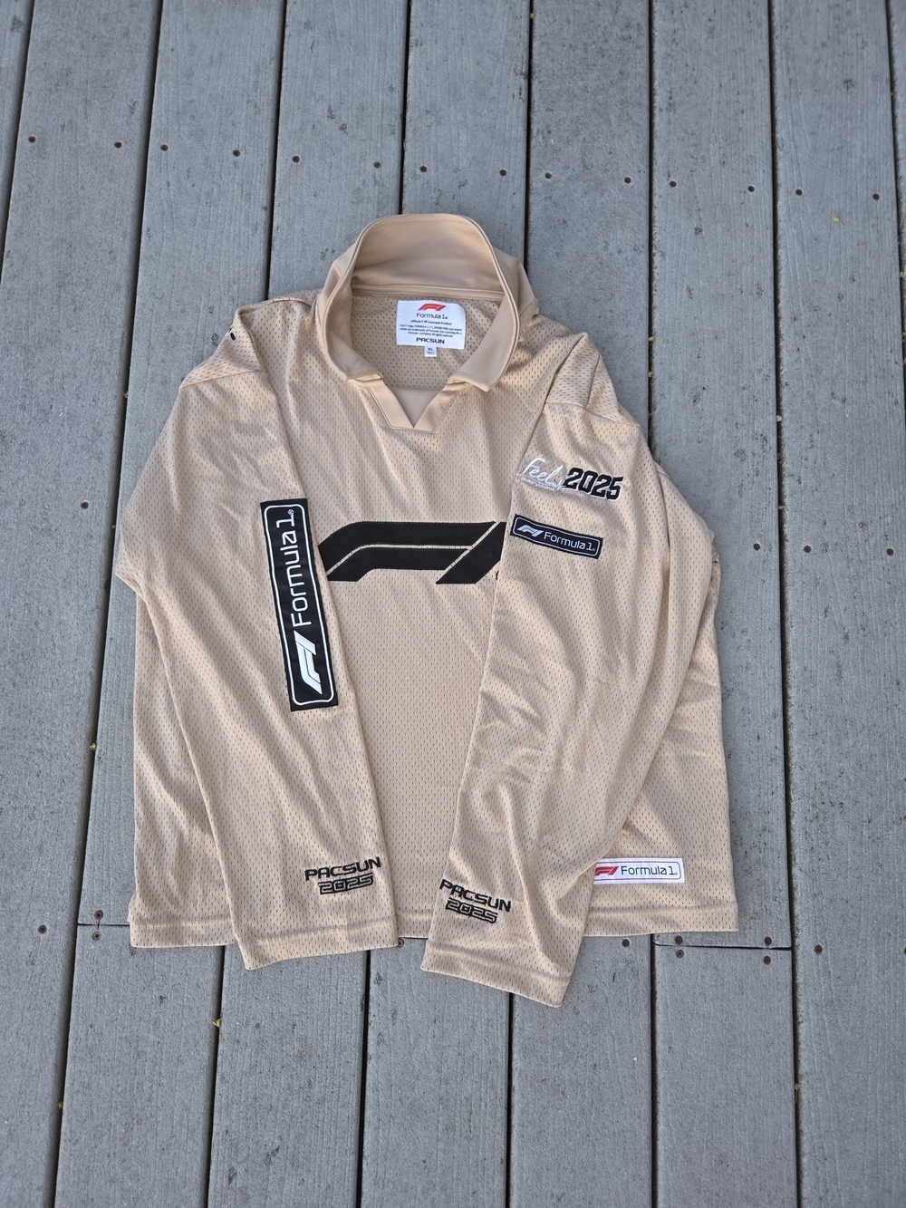 Pacsun x Formula 1 long-sleeve mesh jersey featuring tonal racing graphics